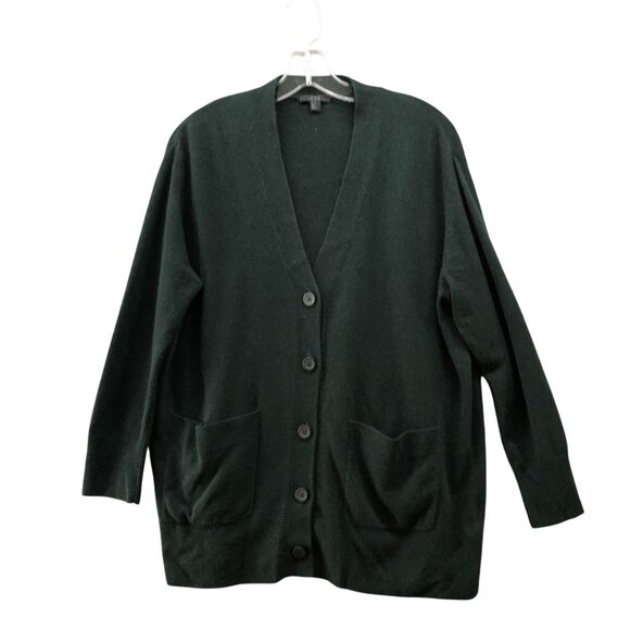 COS Oversized Wool Cardigan Womens XS Forest Green V-Neck Relaxed Button Front - Picture 1 of 9